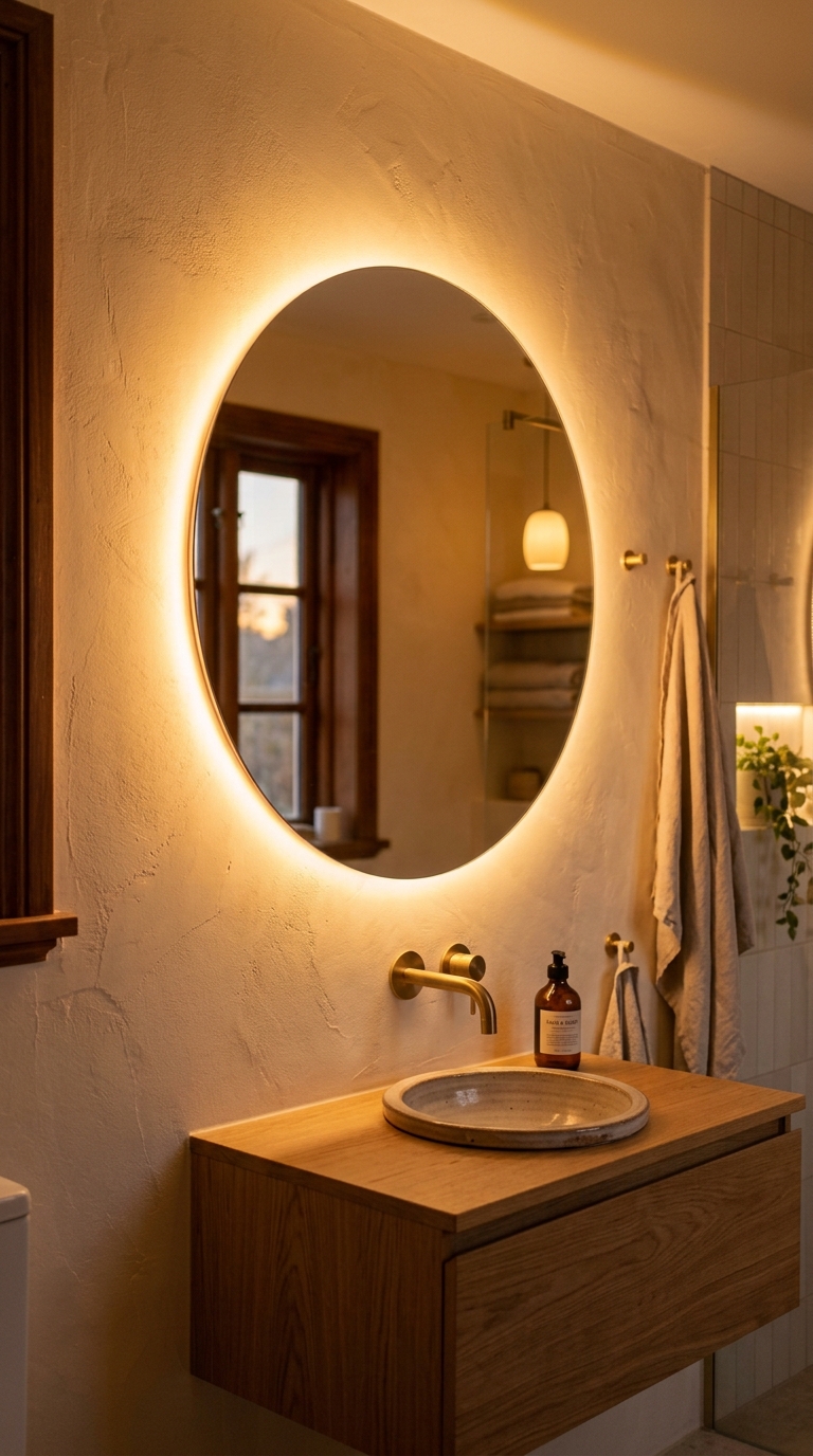Cross-illumination principle — two sconces eliminating facial shadows from both sides