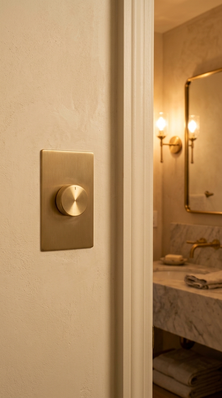 Four backlit mirror shapes — round, oval, rectangular, arched — each creating a different halo