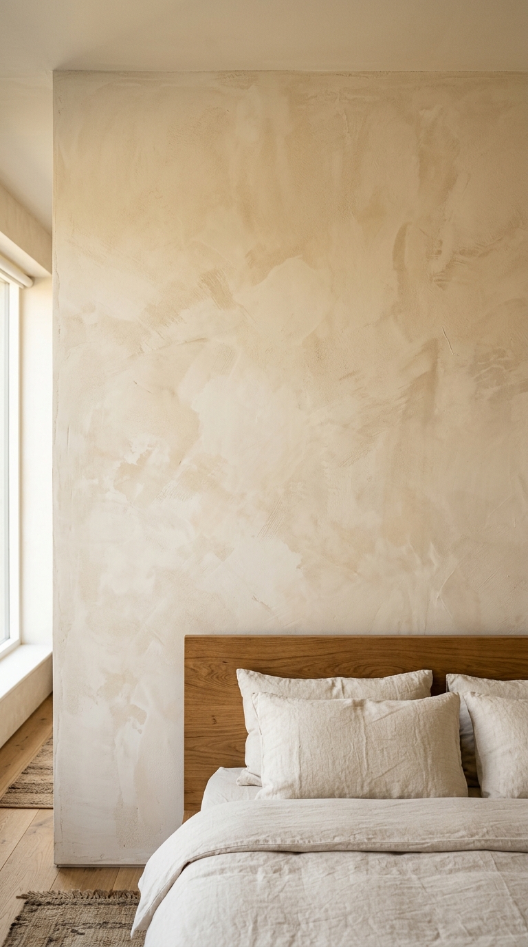 Warm limewash plaster wall showing hand-applied texture and natural tonal variation
