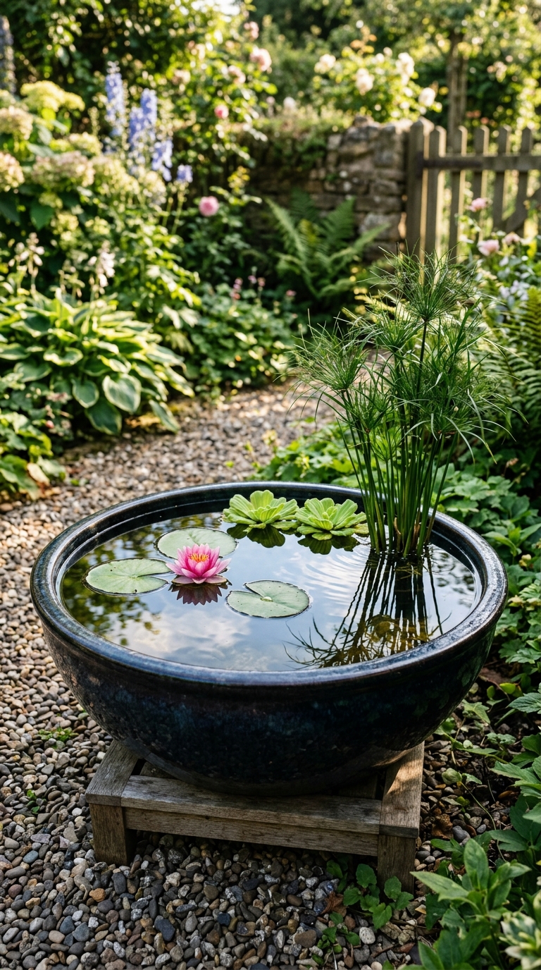 Five terracotta pots in an asymmetric cluster on a doorstep