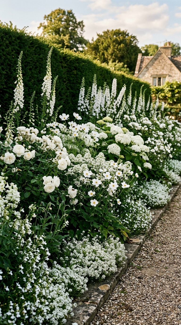 Heuchera, hostas, and ferns providing foliage interest in a shade border