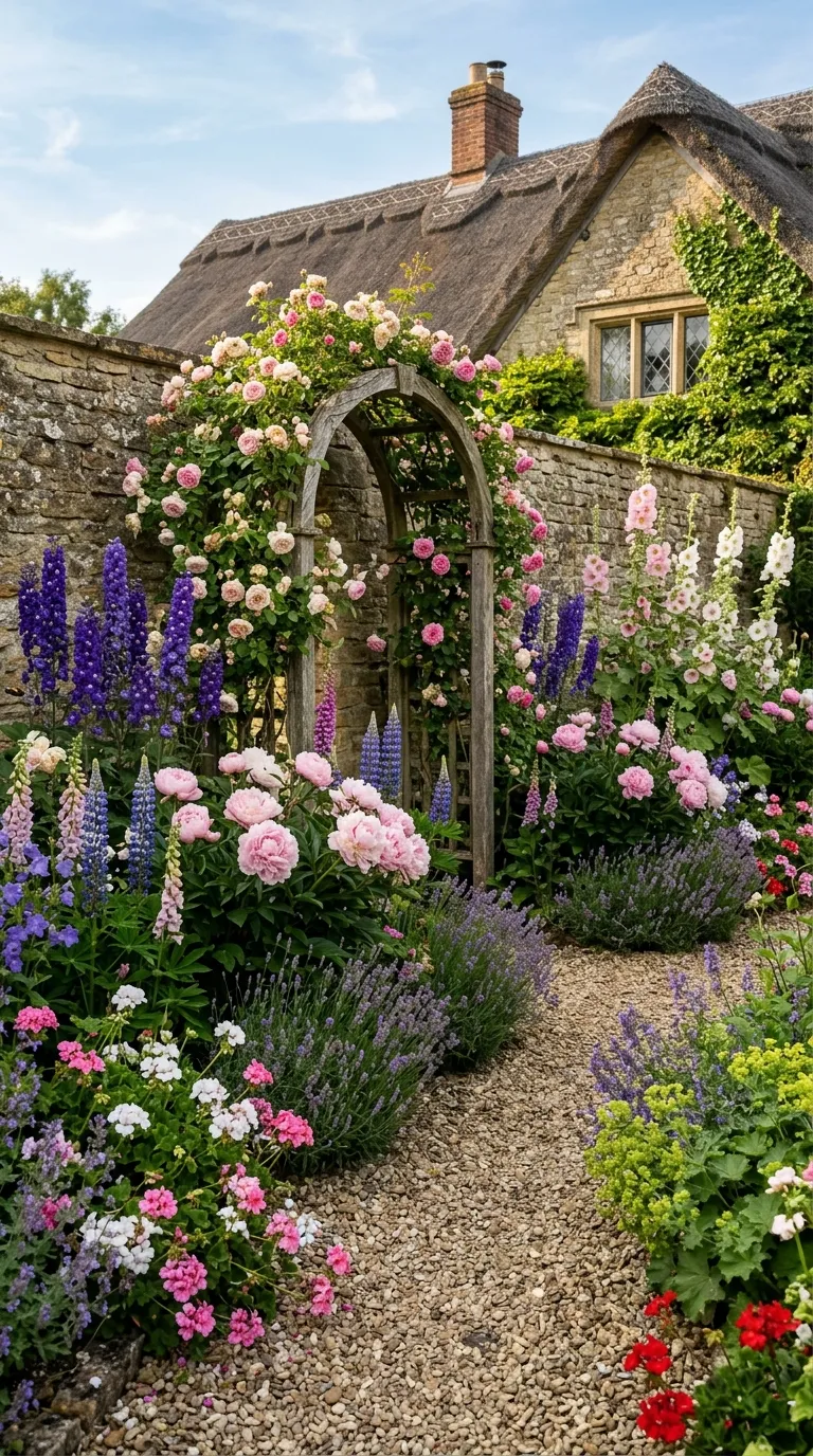 Simple garden with five plant species repeated in drifts for flower garden design
