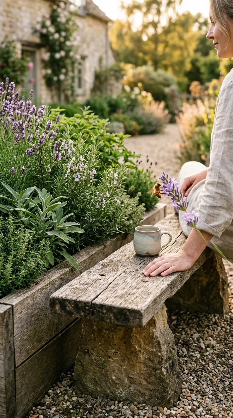Rustic wooden ladder with herb pots on each step for herb garden ideas