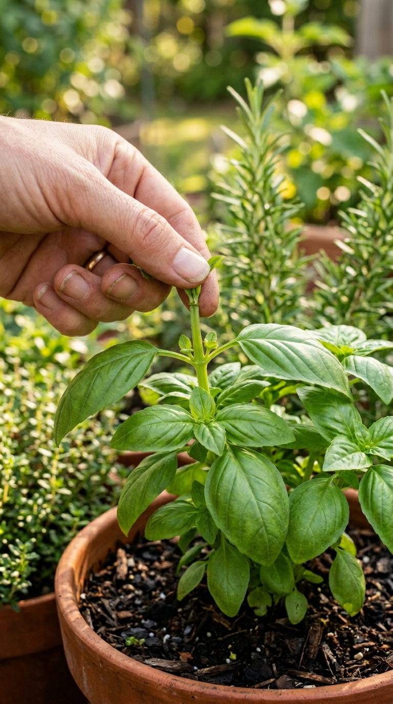 Deep terracotta pot with a single vigorous mint plant colonizing the entire surface