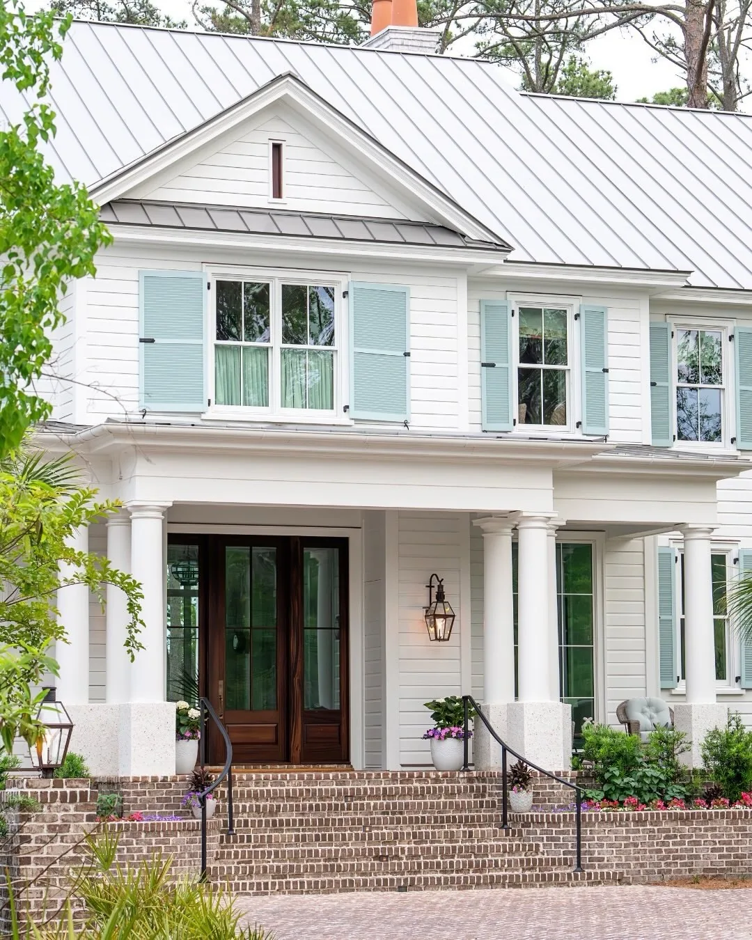White house exterior with blue shutters