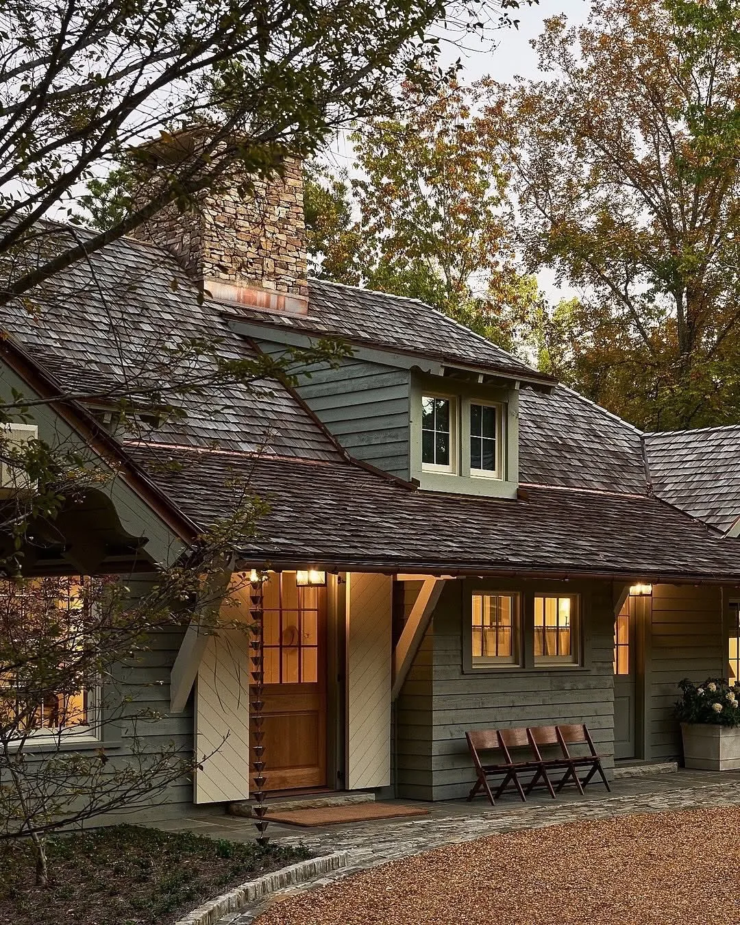 Sage green cottage home exterior