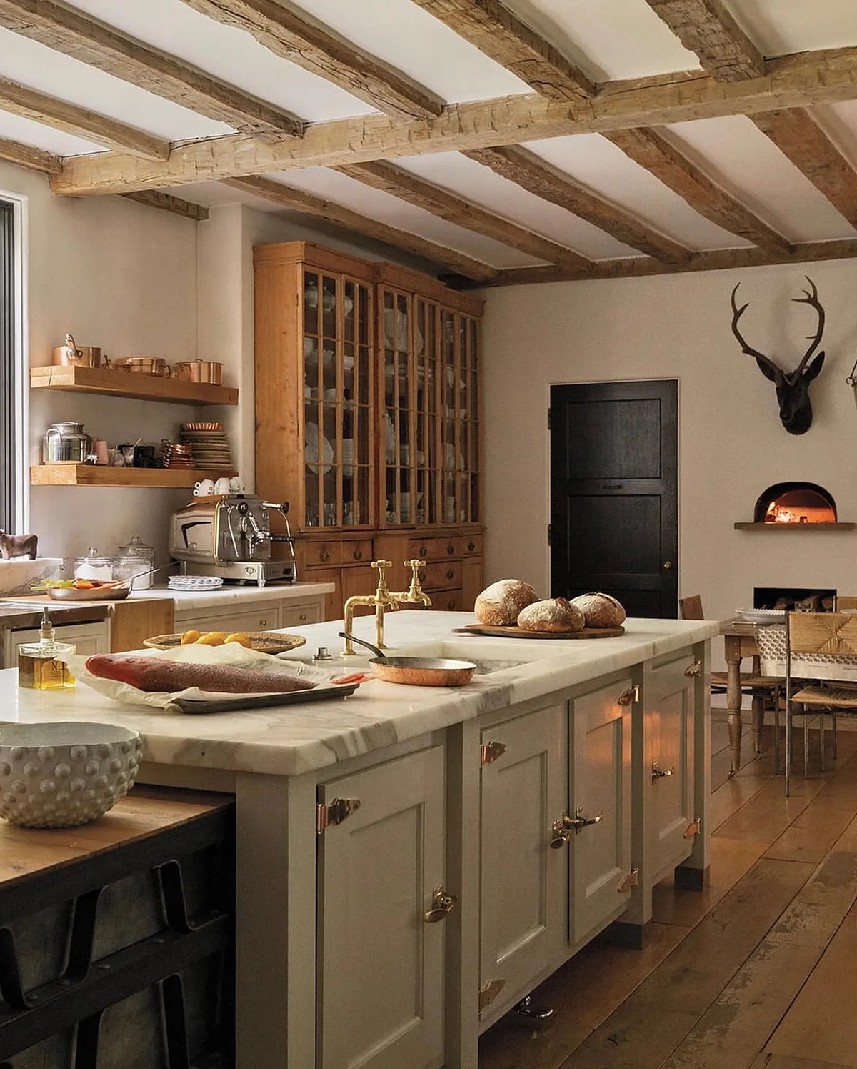 Rustic farmhouse kitchen with exposed beams