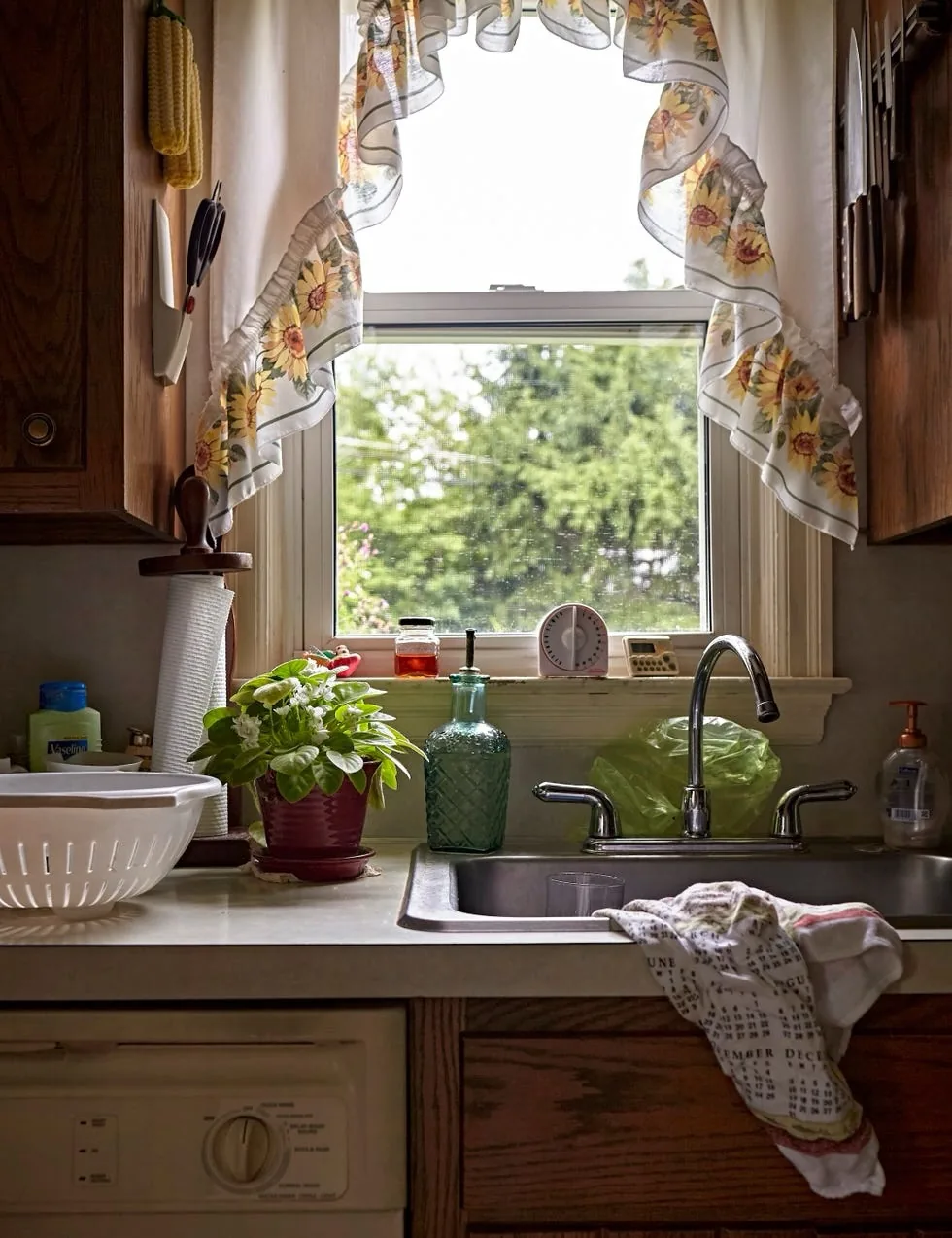 Vintage kitchen sink with window decor