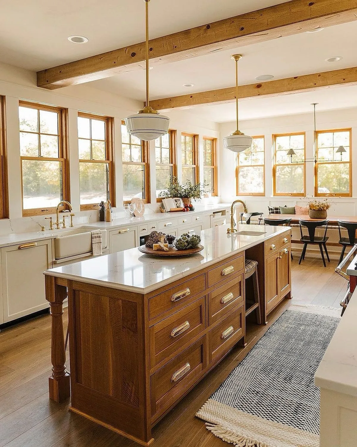 Modern farmhouse kitchen with a wood island