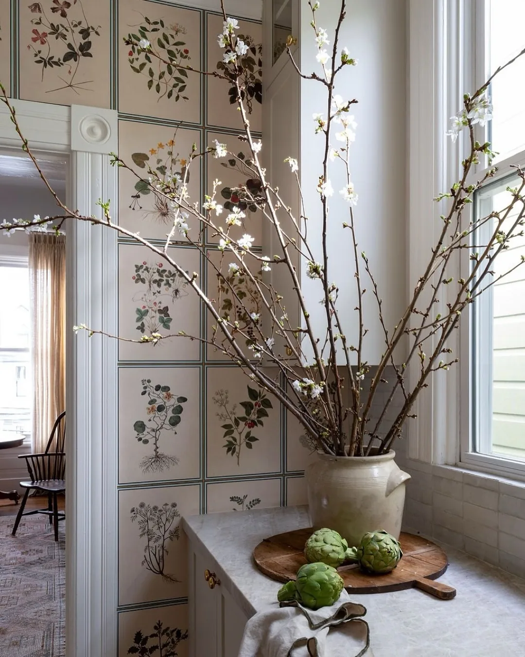 Spring botanical kitchen counter decor