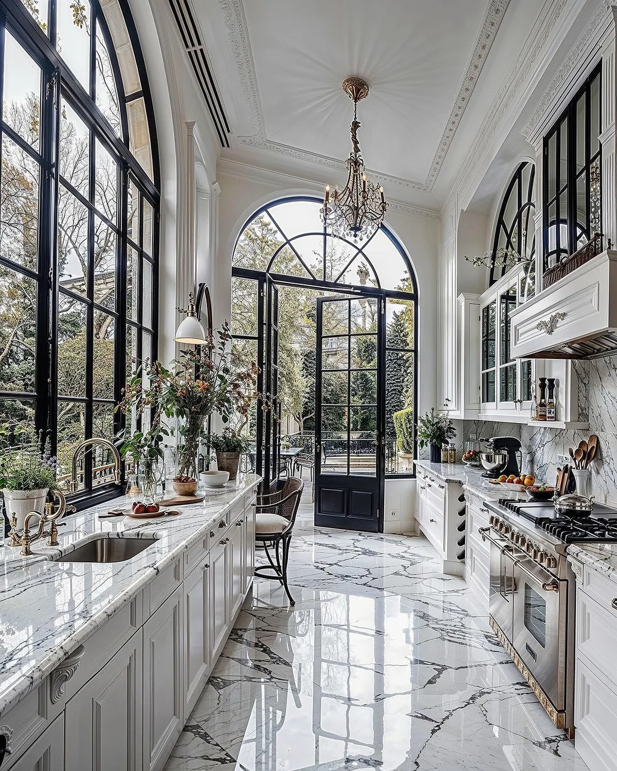 White French kitchen with marble design