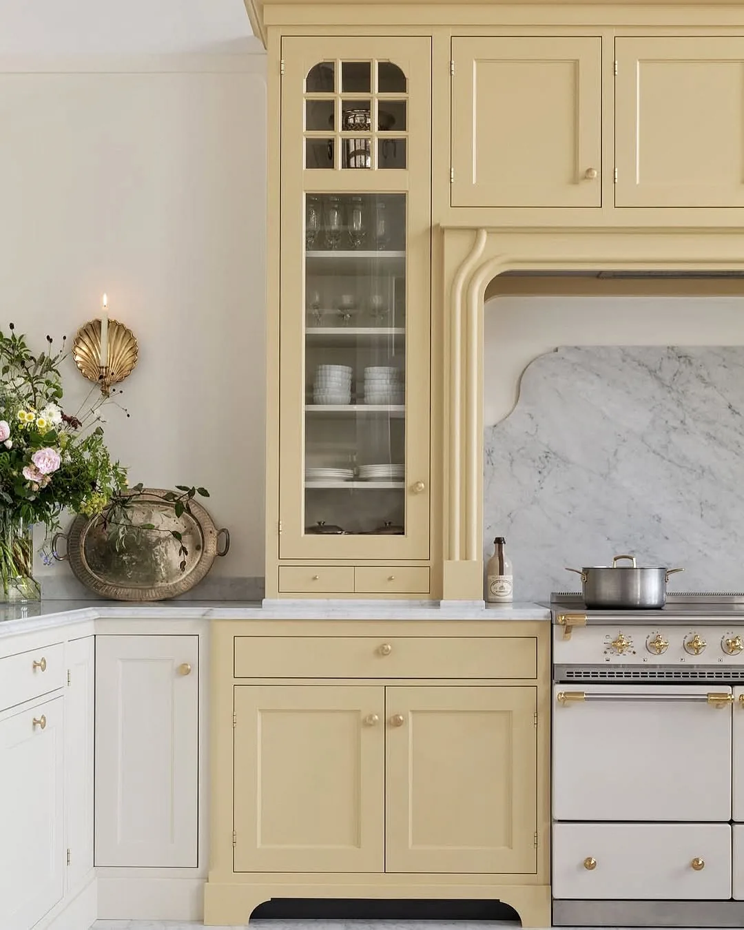 Yellow French country kitchen cabinets