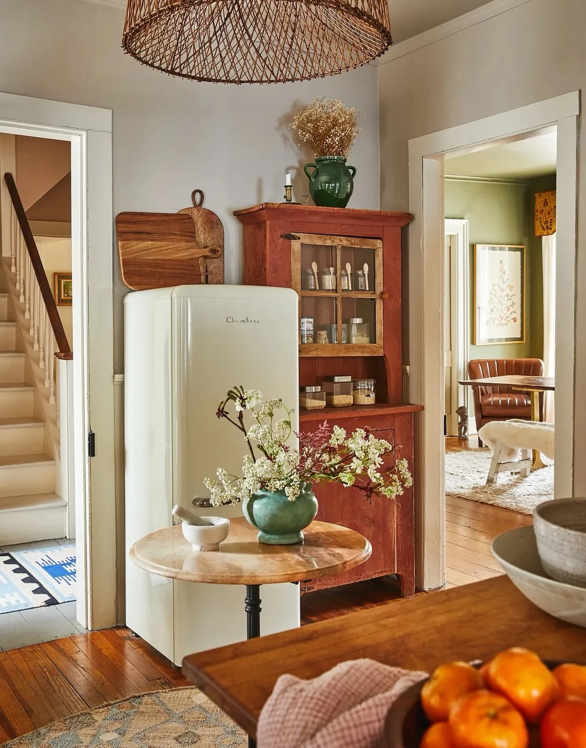 Vintage cream kitchen with refrigerator decor