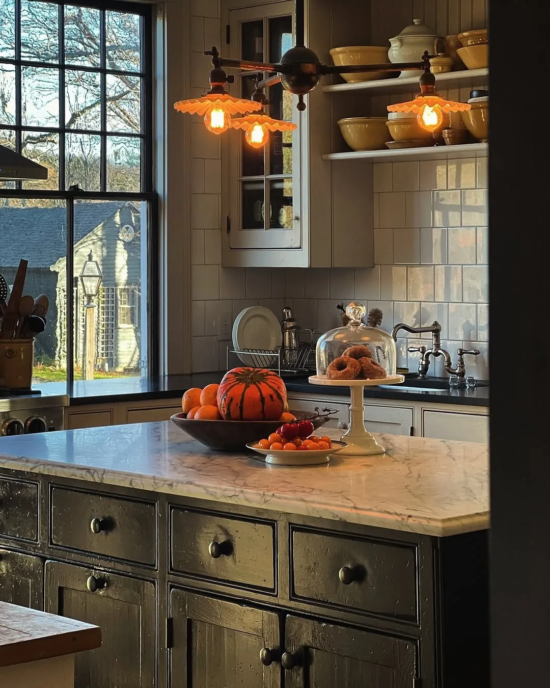 Vintage farmhouse kitchen with fall decor