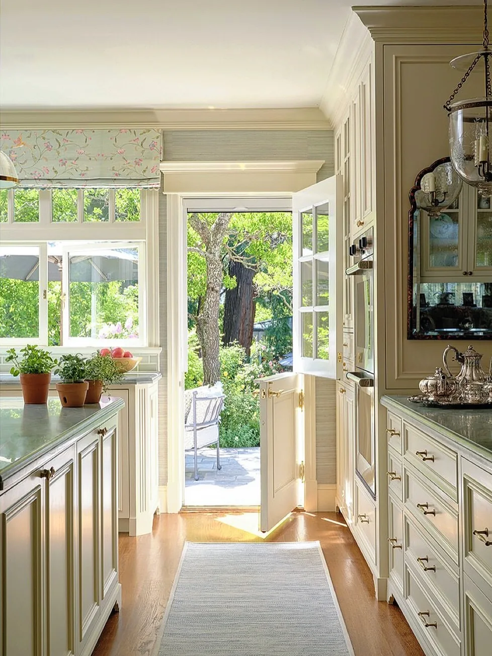 Bright white traditional kitchen cabinets
