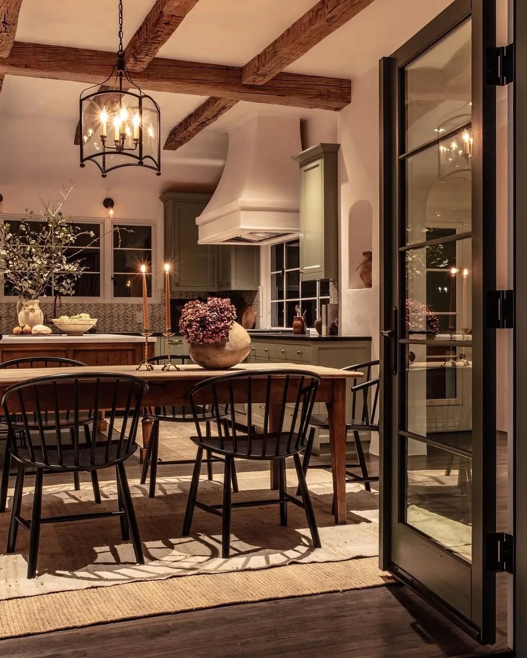Rustic farmhouse kitchen with exposed wood beams