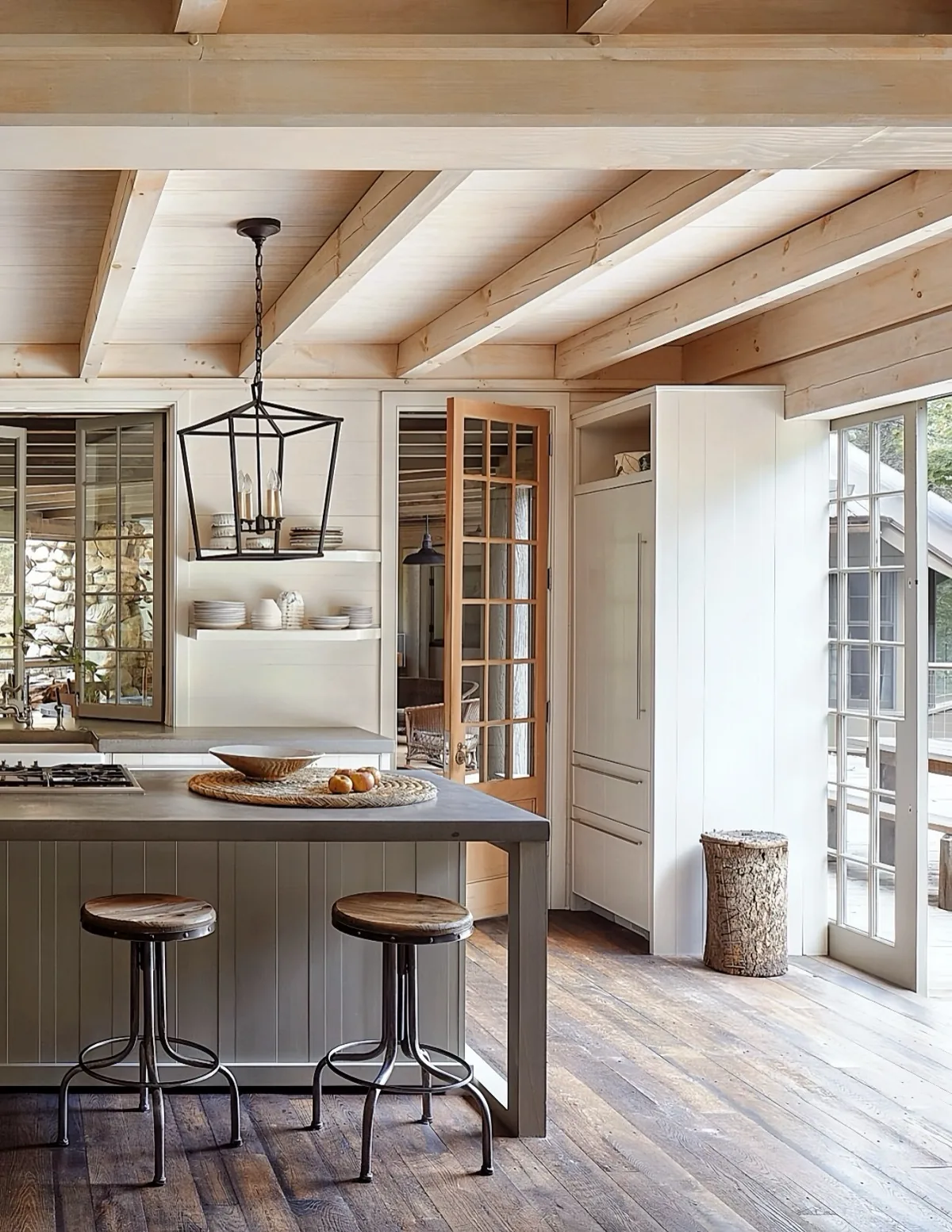 Rustic farmhouse kitchen with wood beams
