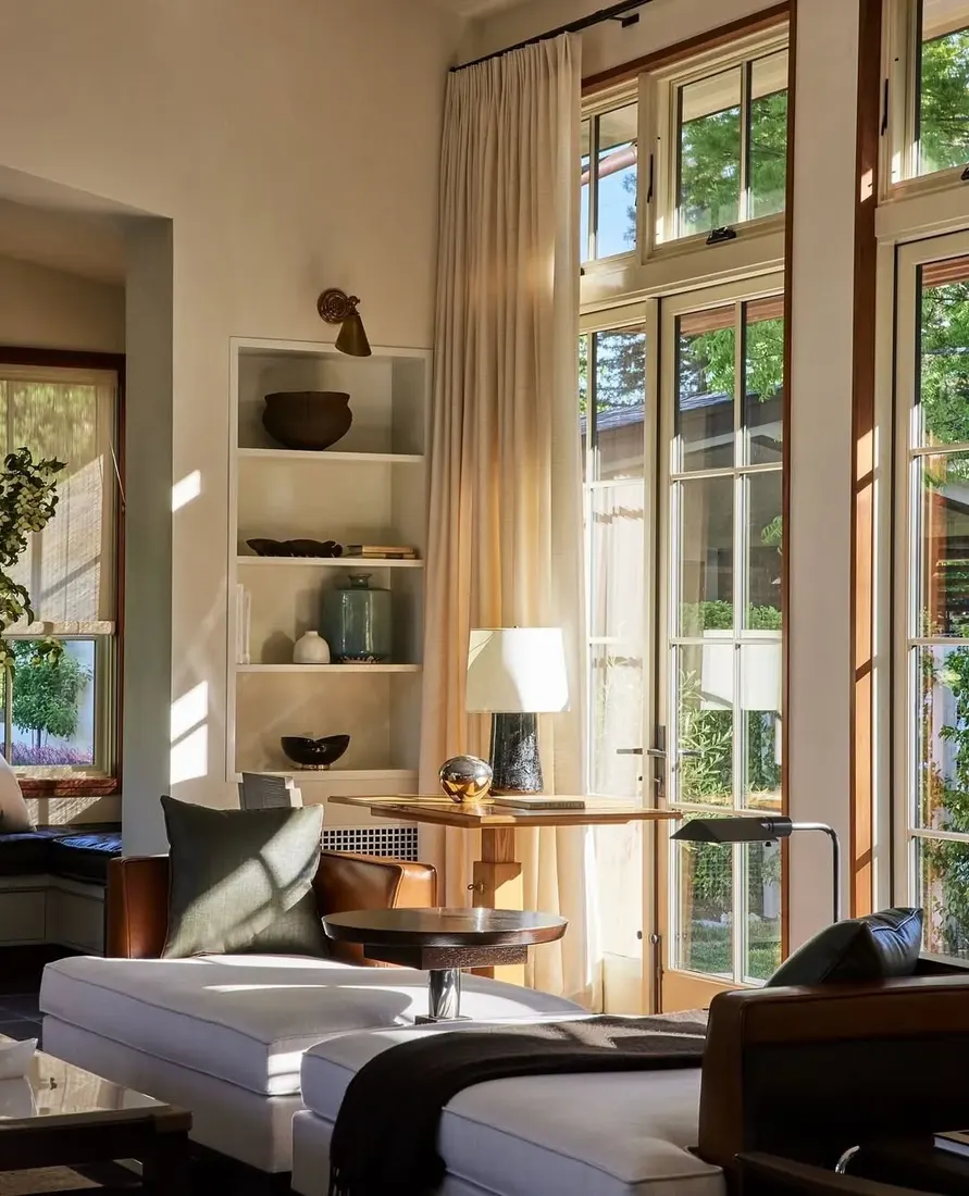 Modern living room with textured textiles, timber and stone accents