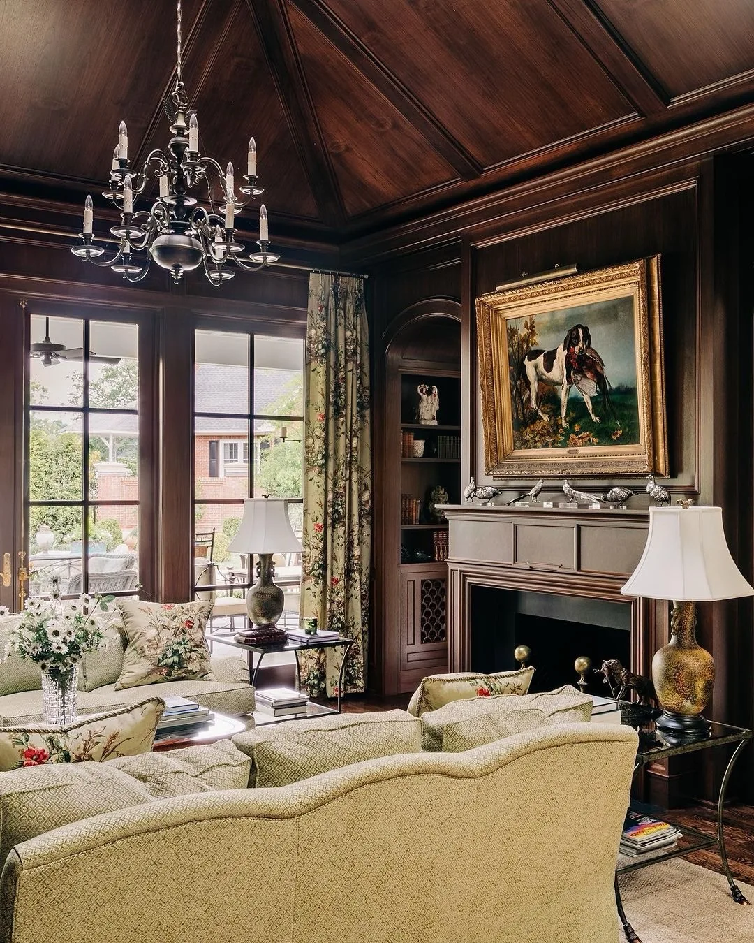 Traditional dark wood living room