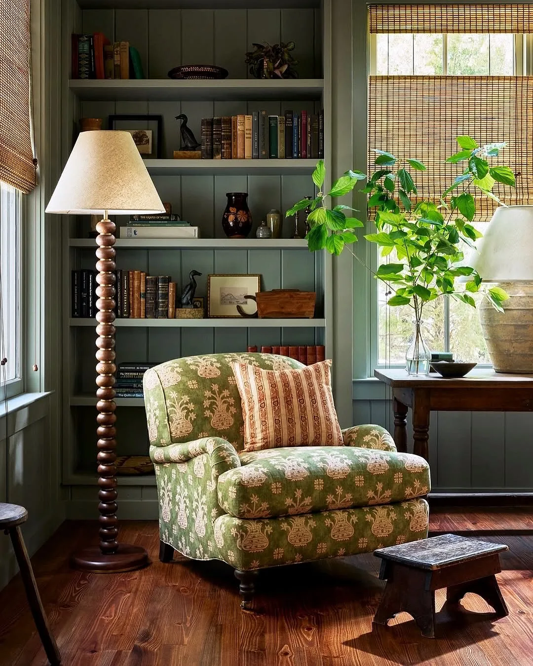 Cozy reading nook with layered living room decor